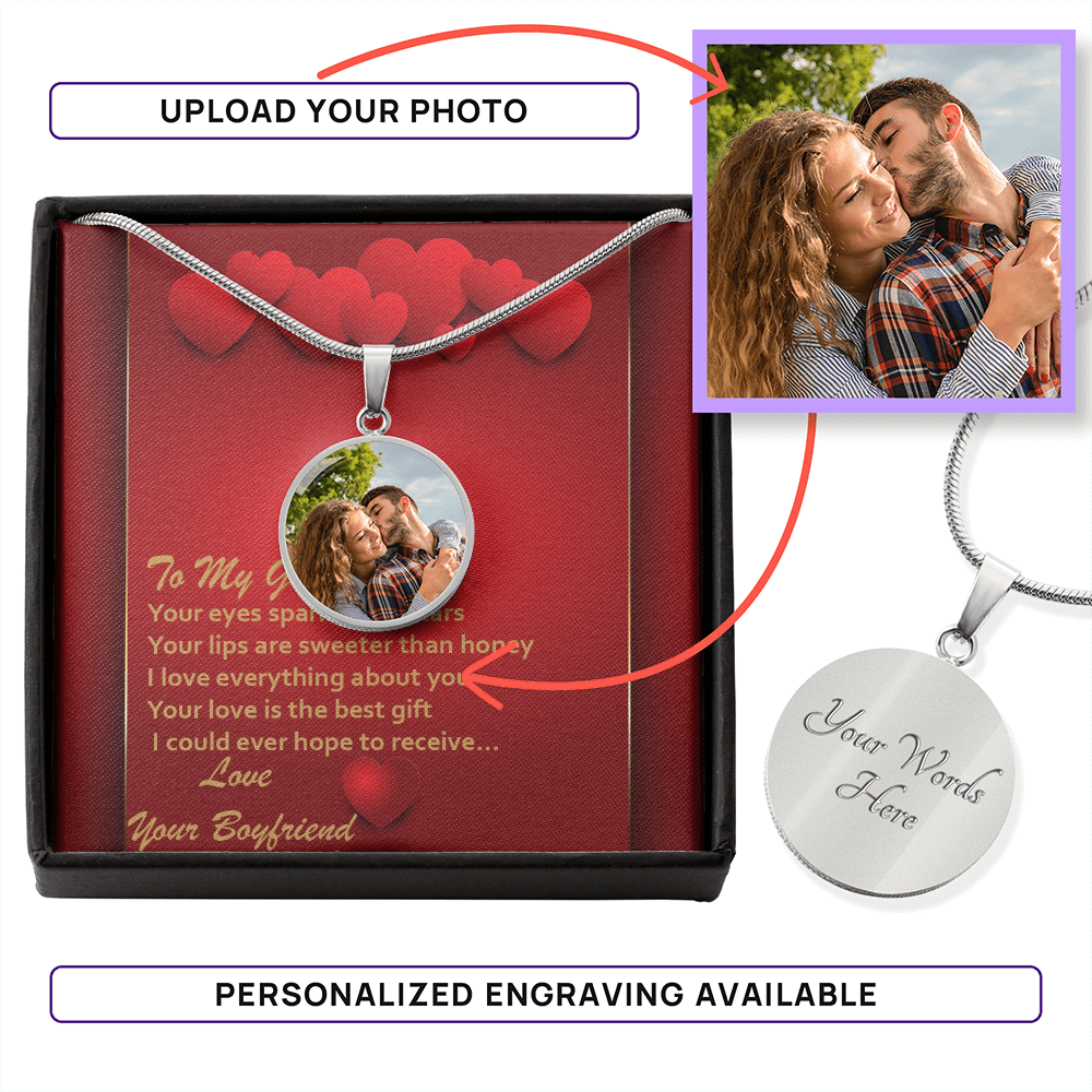 Photo Memory Circle Necklace - Girlfriend - Red Hearts