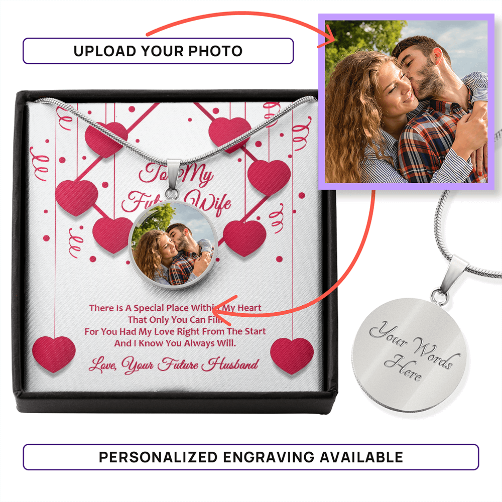 Photo Memory Circle Necklace - Future Wife - Red Ribbons