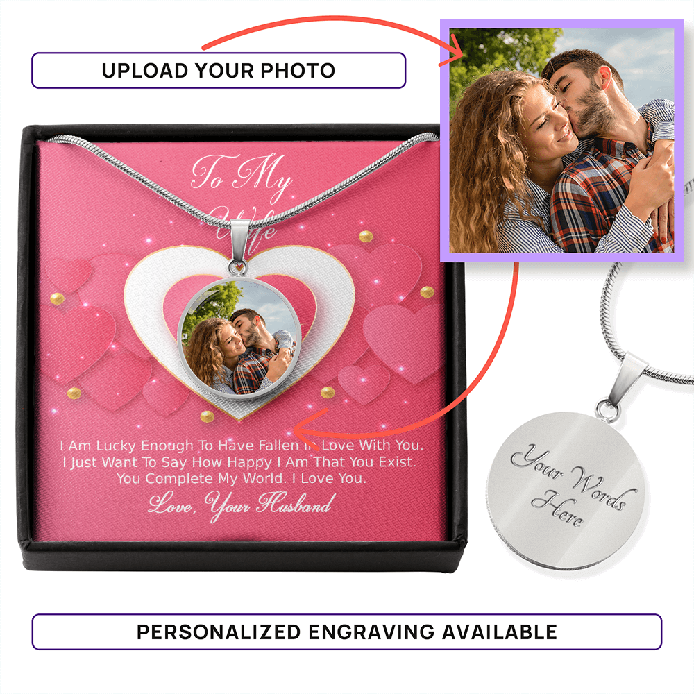 Photo Memory Circle Necklace - Wife - Pink Delight