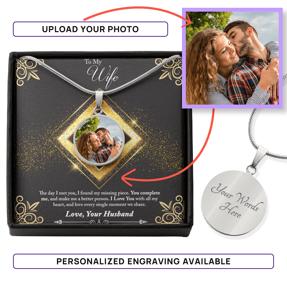 Photo Memory Circle Necklace - Wife - Glitter