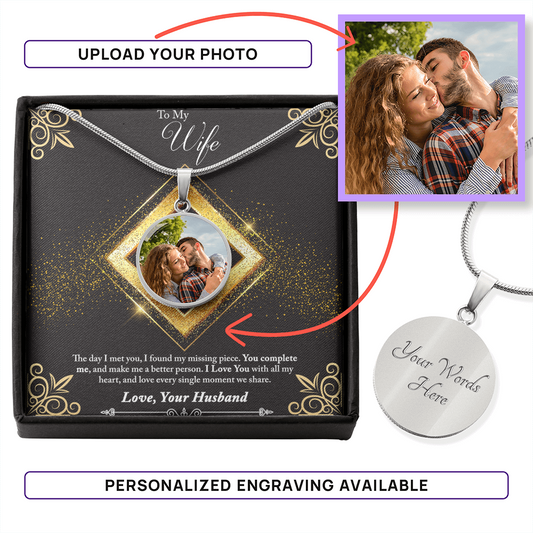 Photo Memory Circle Necklace - Wife - Glitter