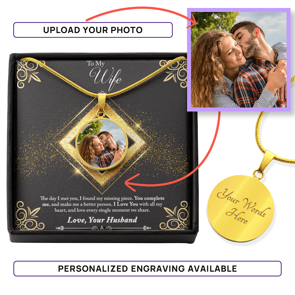 Photo Memory Circle Necklace - Wife - Glitter