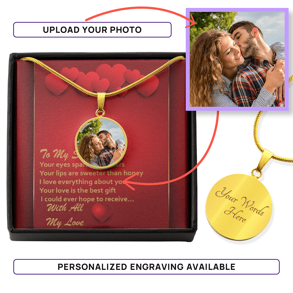 Photo Memory Circle Necklace - Soulmate - Red Hearts
