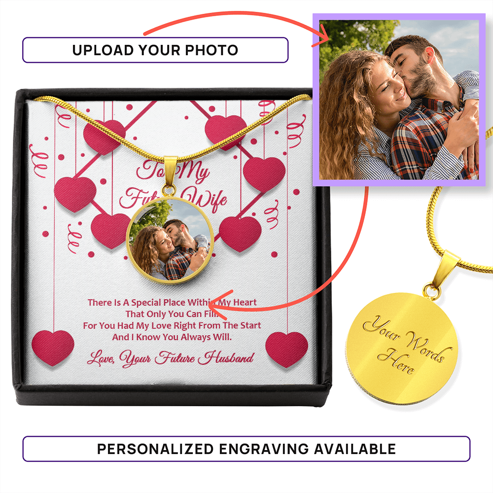Photo Memory Circle Necklace - Future Wife - Red Ribbons