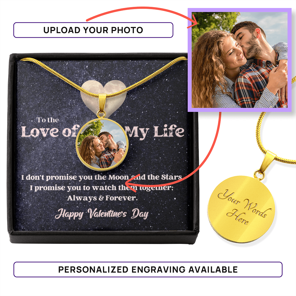 Photo Memory Circle Necklace - Valentine - Moon and Stars