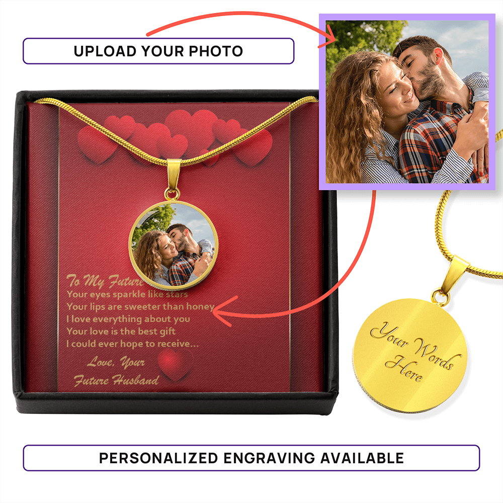 Photo Memory Circle Necklace - Future Wife - Red Hearts