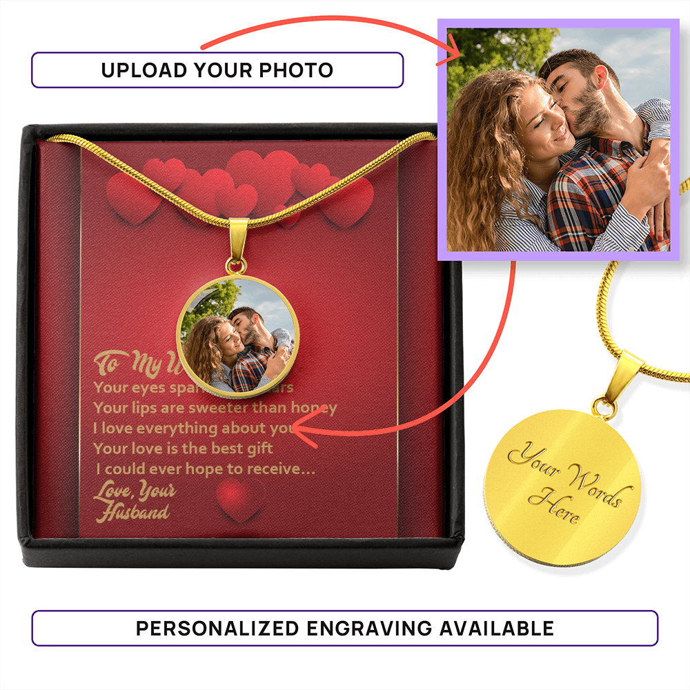 Photo Memory Circle Necklace - Wife - Red Hearts