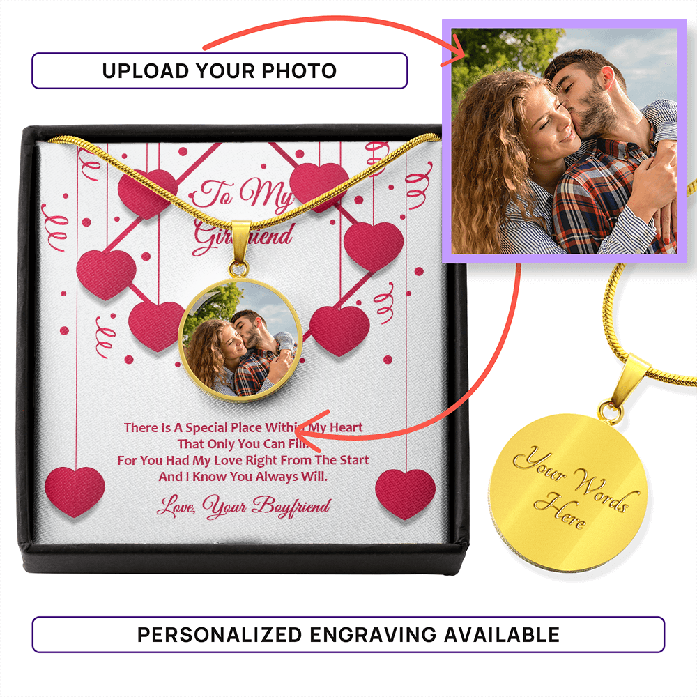 Photo Memory Circle Necklace - Girlfriend - Red Ribbons