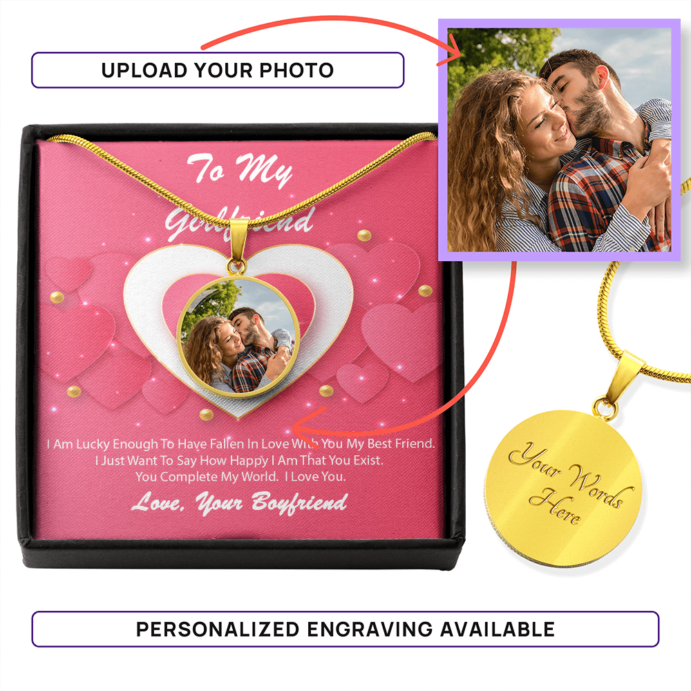Photo Memory Circle Necklace - Girlfriend - Pink Delight