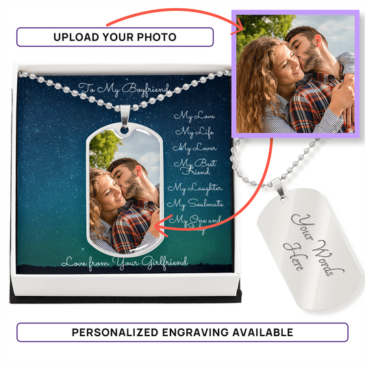 Photo Memory Dog Tag Necklace - Boyfriend - Stars