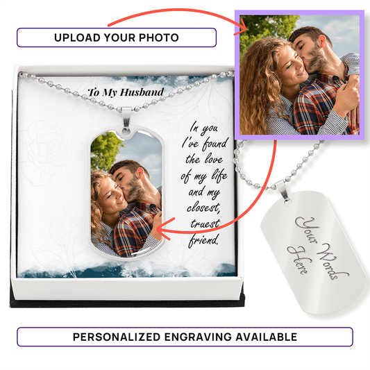 Photo Memory Dog Tag Necklace - Husband - Blue Shades