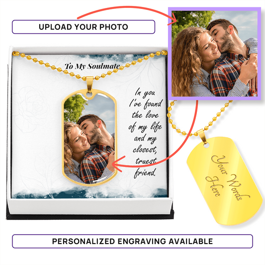 Photo Memory Dog Tag Necklace - Soulmate - Blue Shades