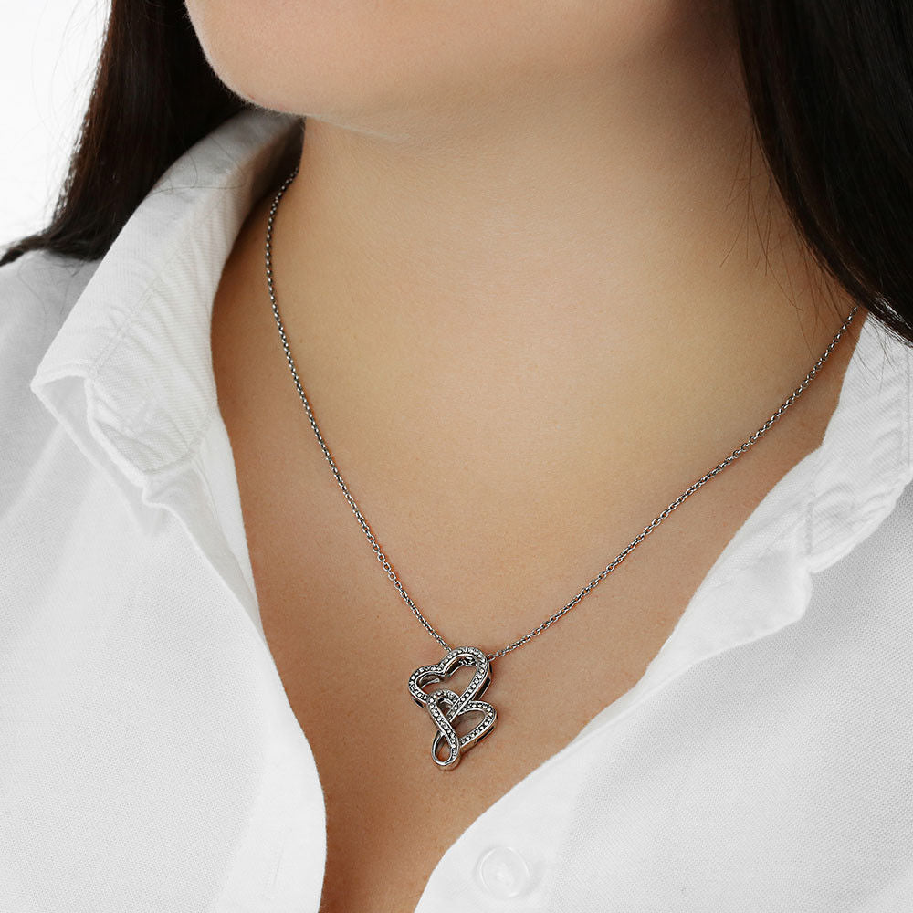 Double Hearts Necklace - Red Ribbons - Wife