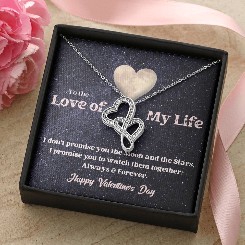 Double Hearts Necklace - Moon and Stars - Valentine
