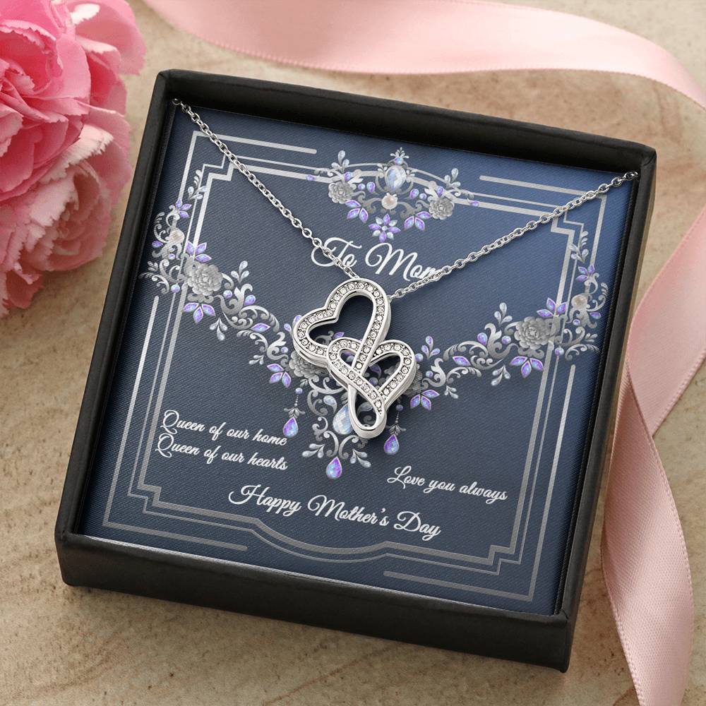 Double Hearts Necklace - Navy Crystal - Mom