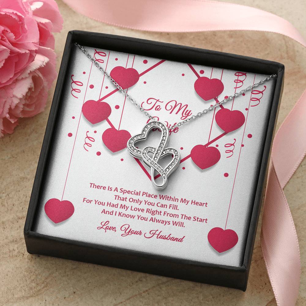 Double Hearts Necklace - Red Ribbons - Wife