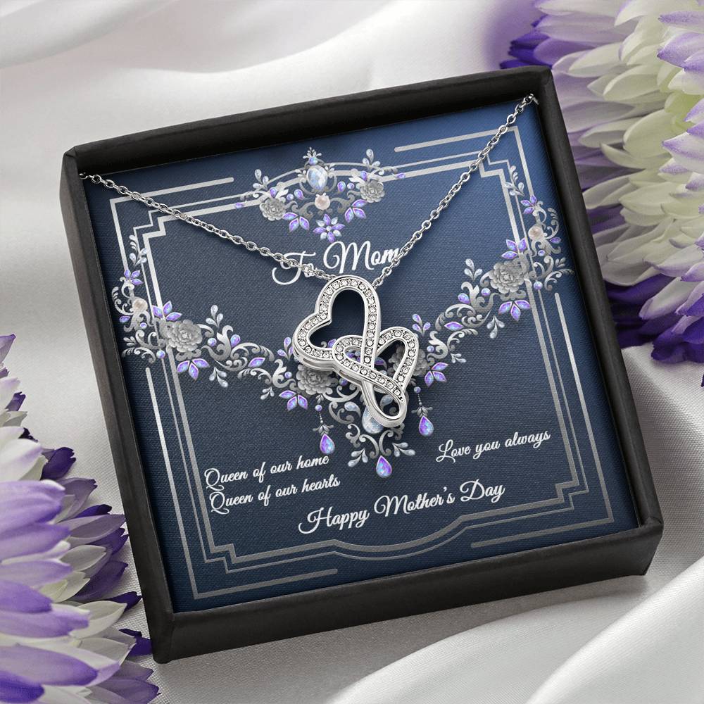 Double Hearts Necklace - Navy Crystal - Mom