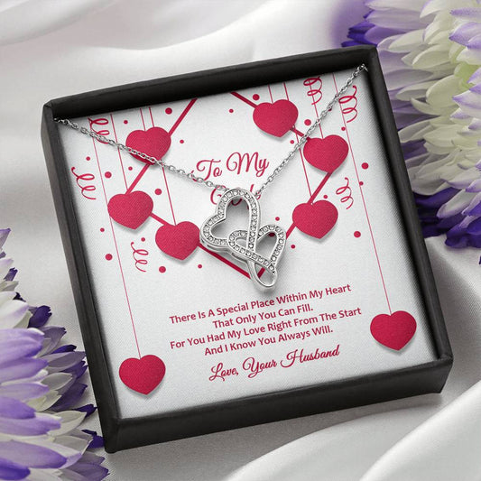 Double Hearts Necklace - Red Ribbons - Wife