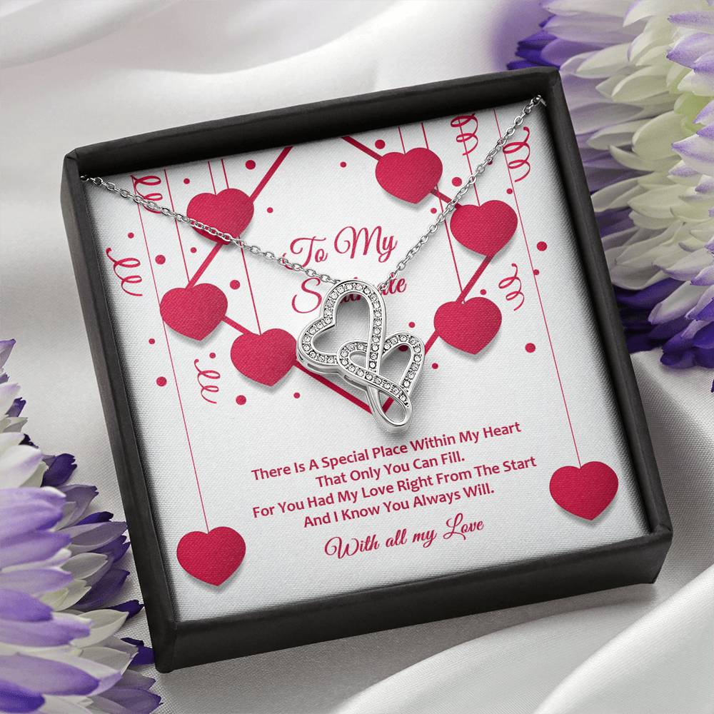 Double Hearts Necklace - Red Ribbons - Soulmate