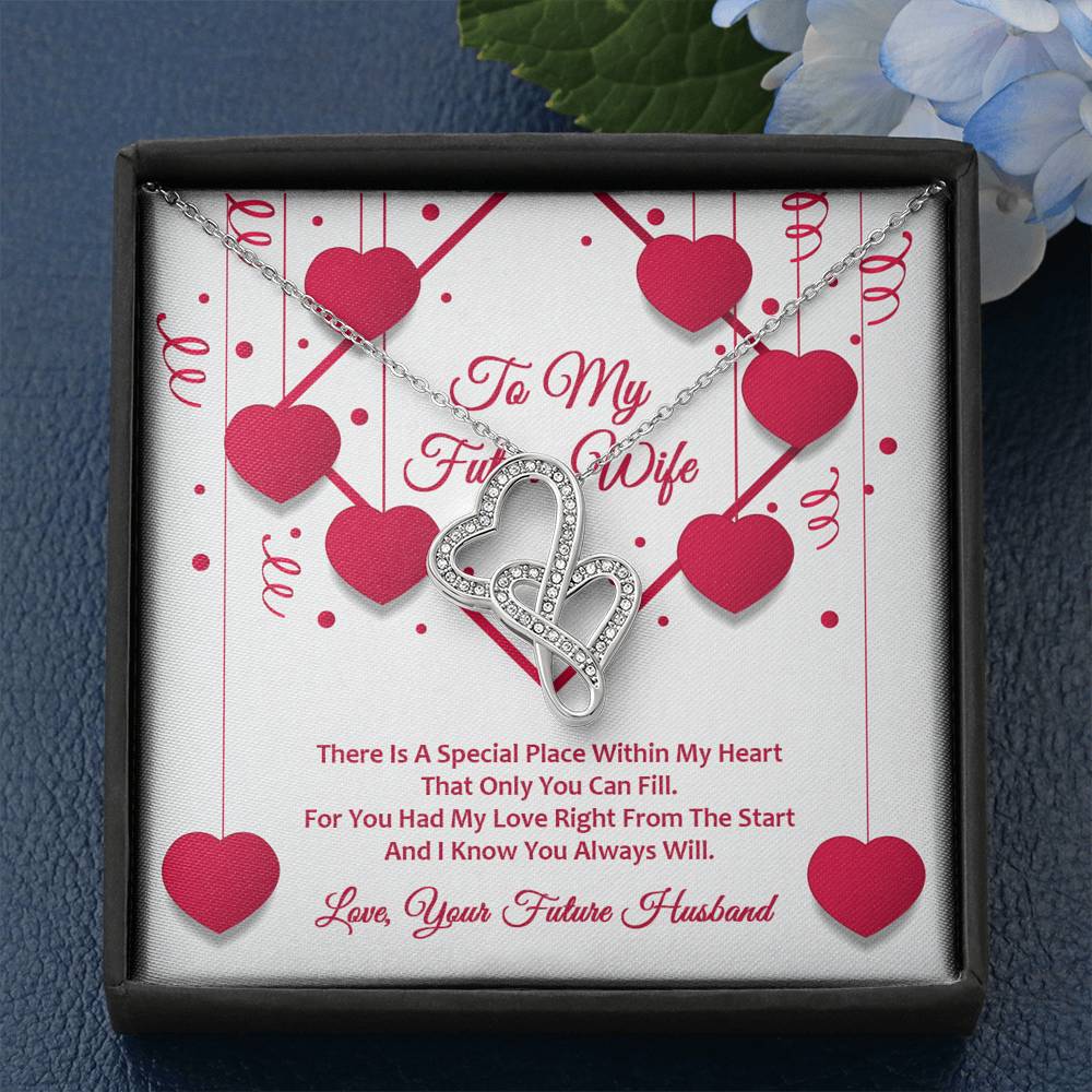 Double Hearts Necklace - Red Ribbons - Future Wife