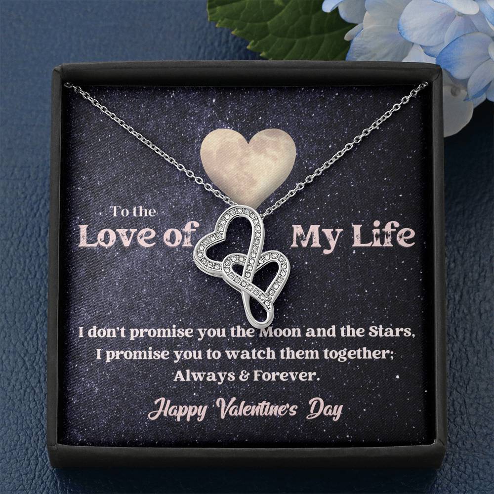 Double Hearts Necklace - Moon and Stars - Valentine