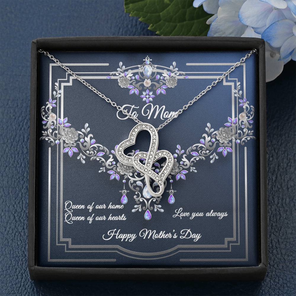 Double Hearts Necklace - Navy Crystal - Mom