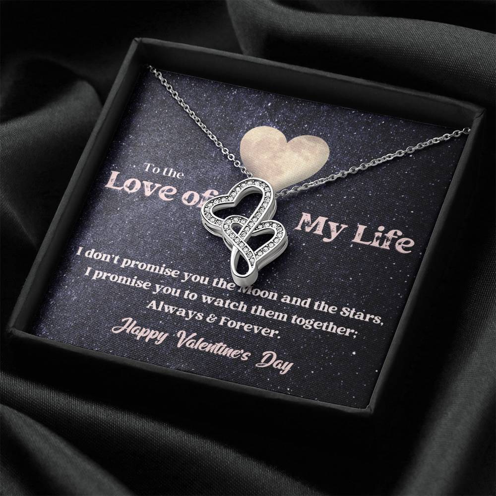 Double Hearts Necklace - Moon and Stars - Valentine