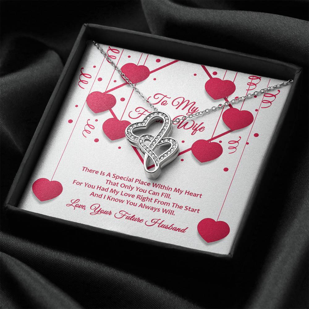 Double Hearts Necklace - Red Ribbons - Future Wife