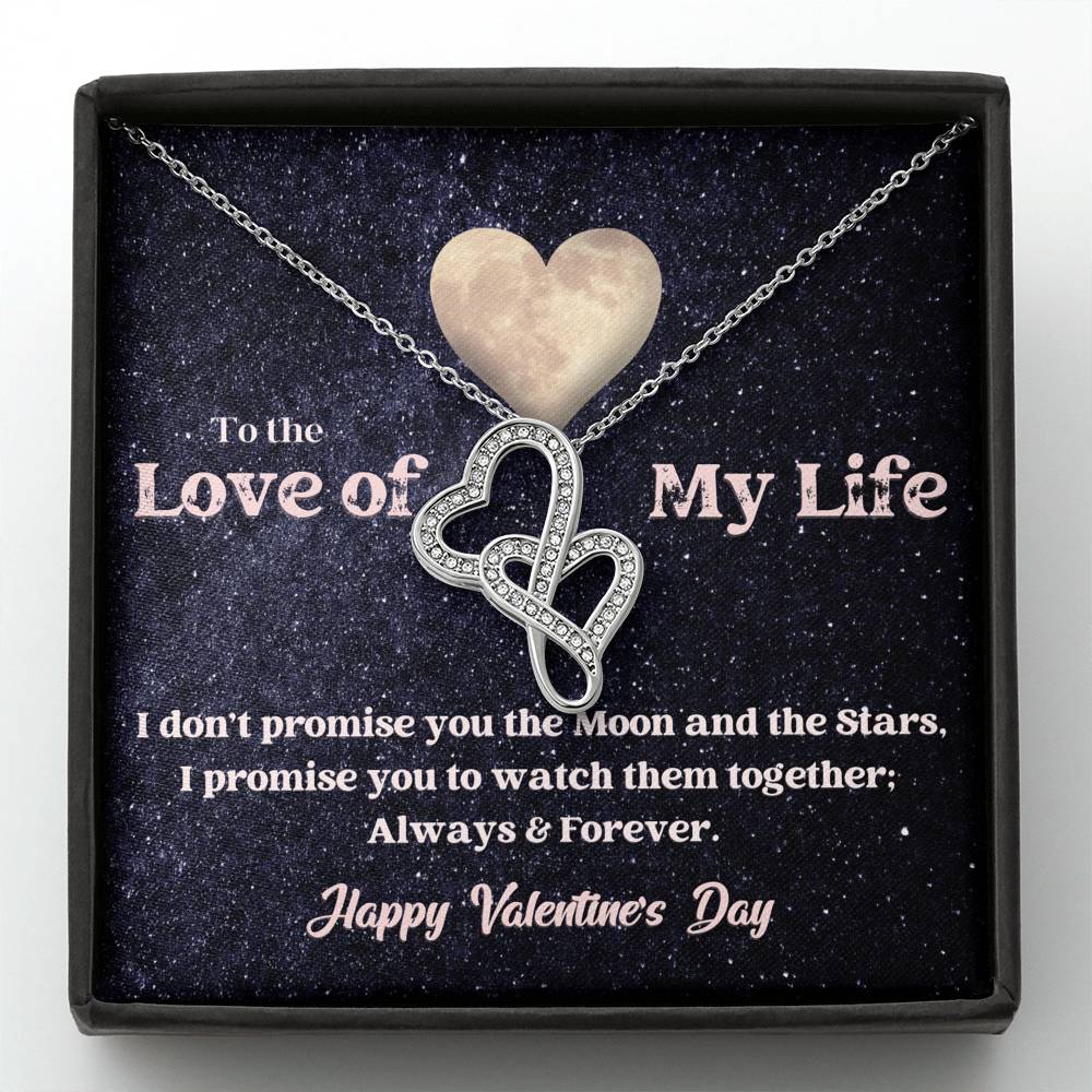 Double Hearts Necklace - Moon and Stars - Valentine