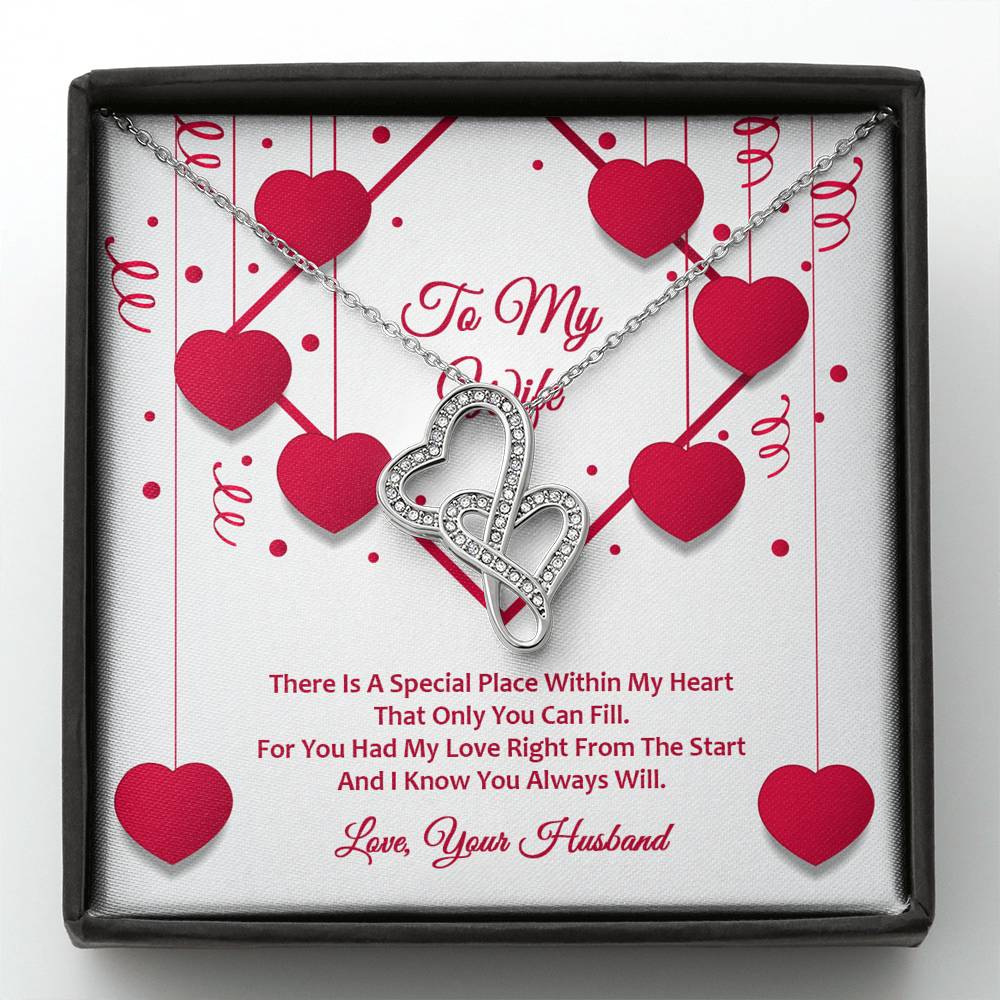 Double Hearts Necklace - Red Ribbons - Wife