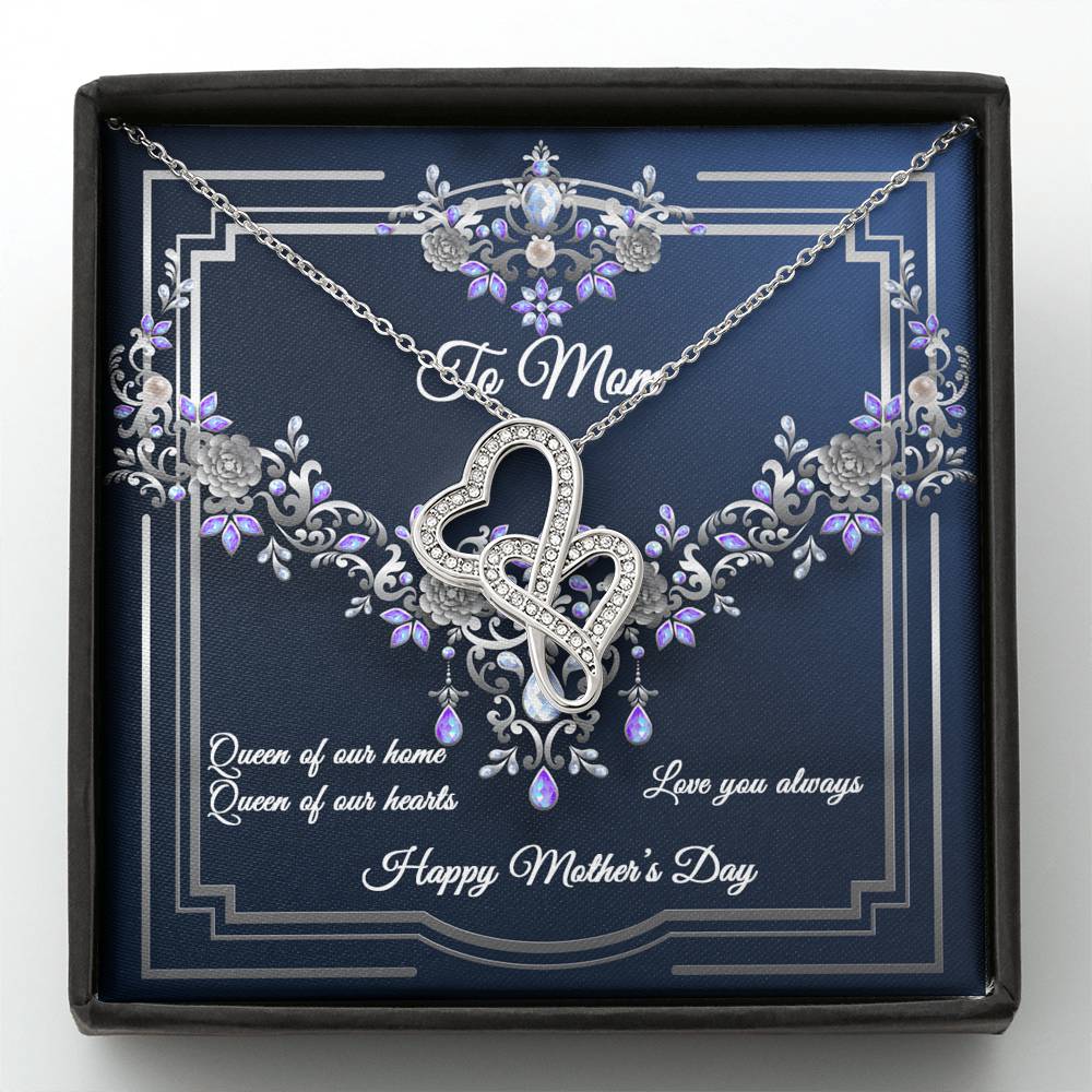Double Hearts Necklace - Navy Crystal - Mom