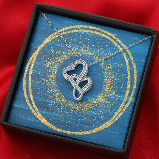 Double Hearts Necklace - Glitter Blue