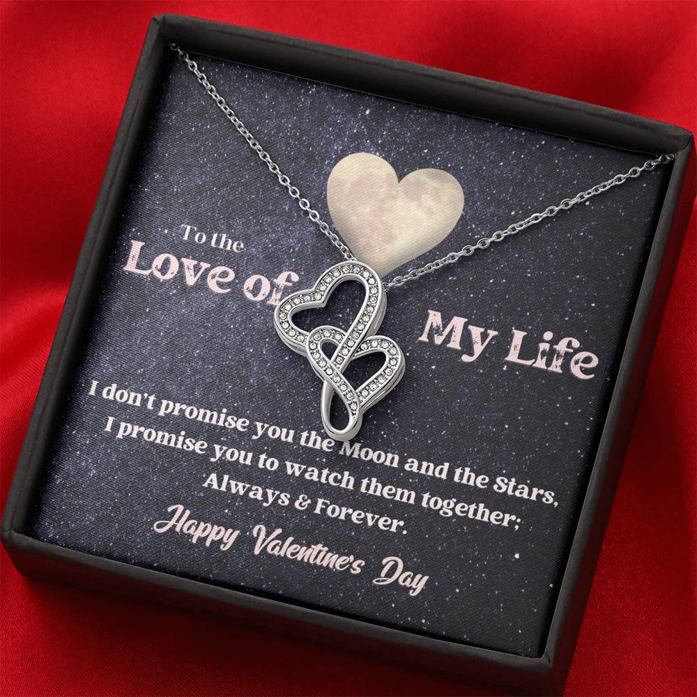 Double Hearts Necklace - Moon and Stars - Valentine