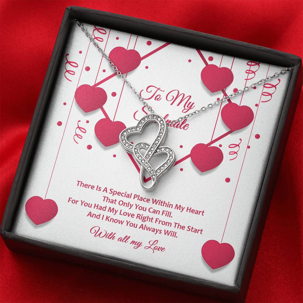 Double Hearts Necklace - Red Ribbons - Soulmate