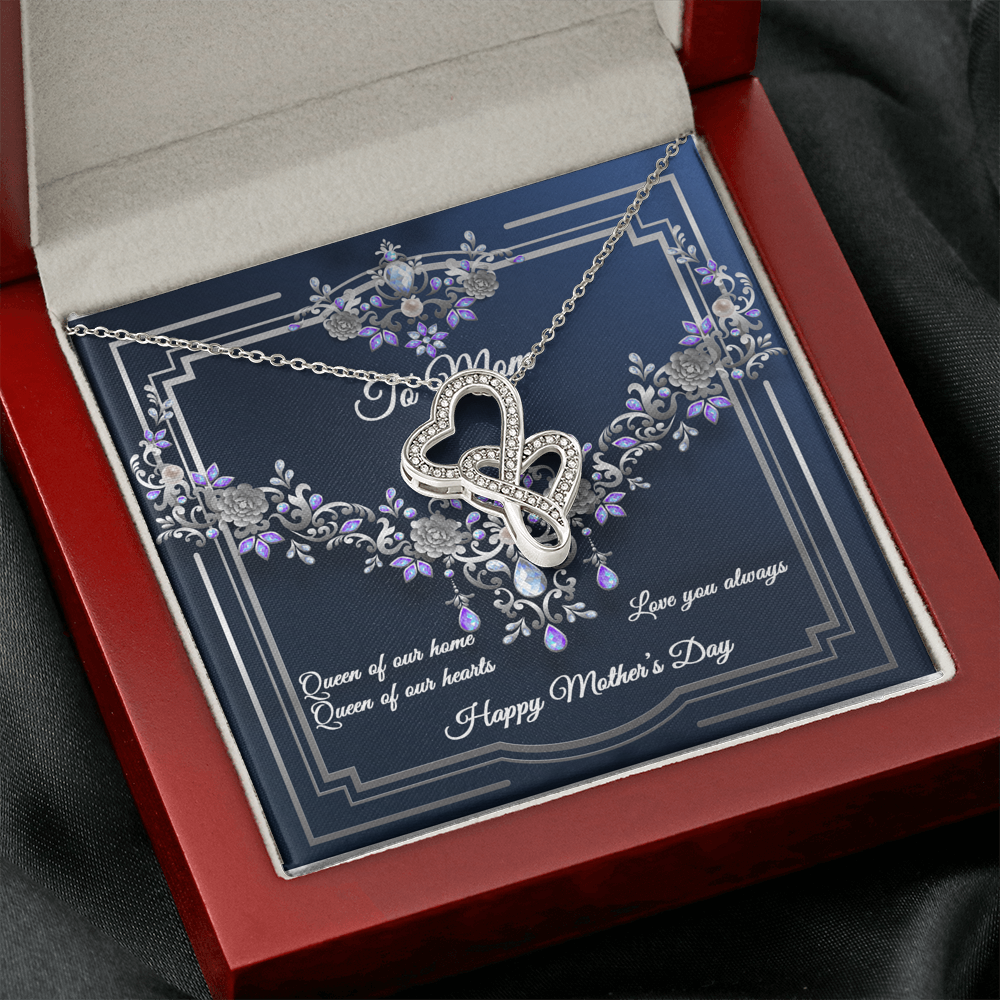 Double Hearts Necklace - Navy Crystal - Mom