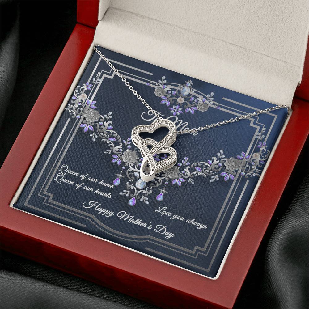 Double Hearts Necklace - Navy Crystal - Mom