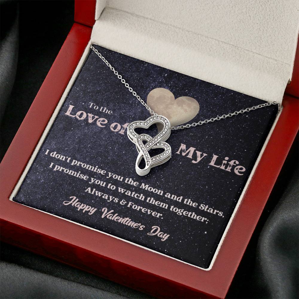 Double Hearts Necklace - Moon and Stars - Valentine