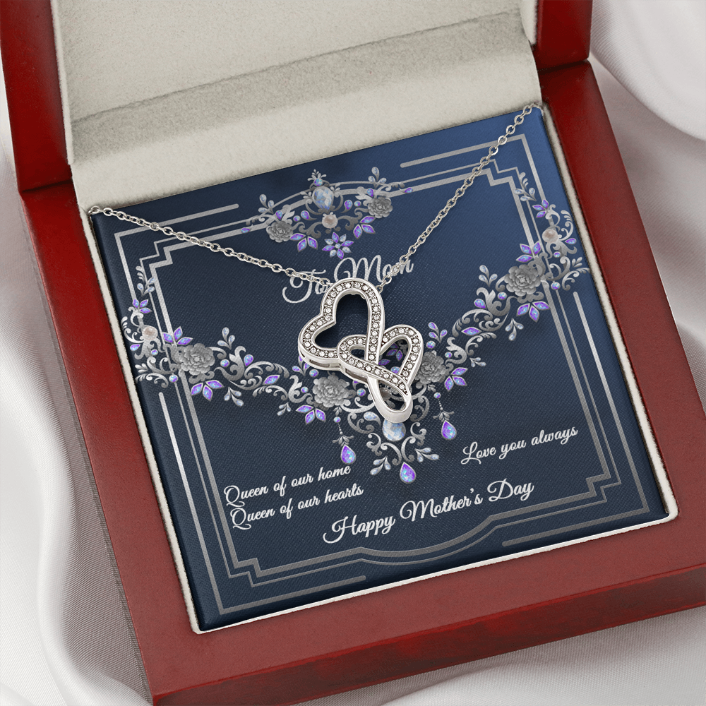 Double Hearts Necklace - Navy Crystal - Mom
