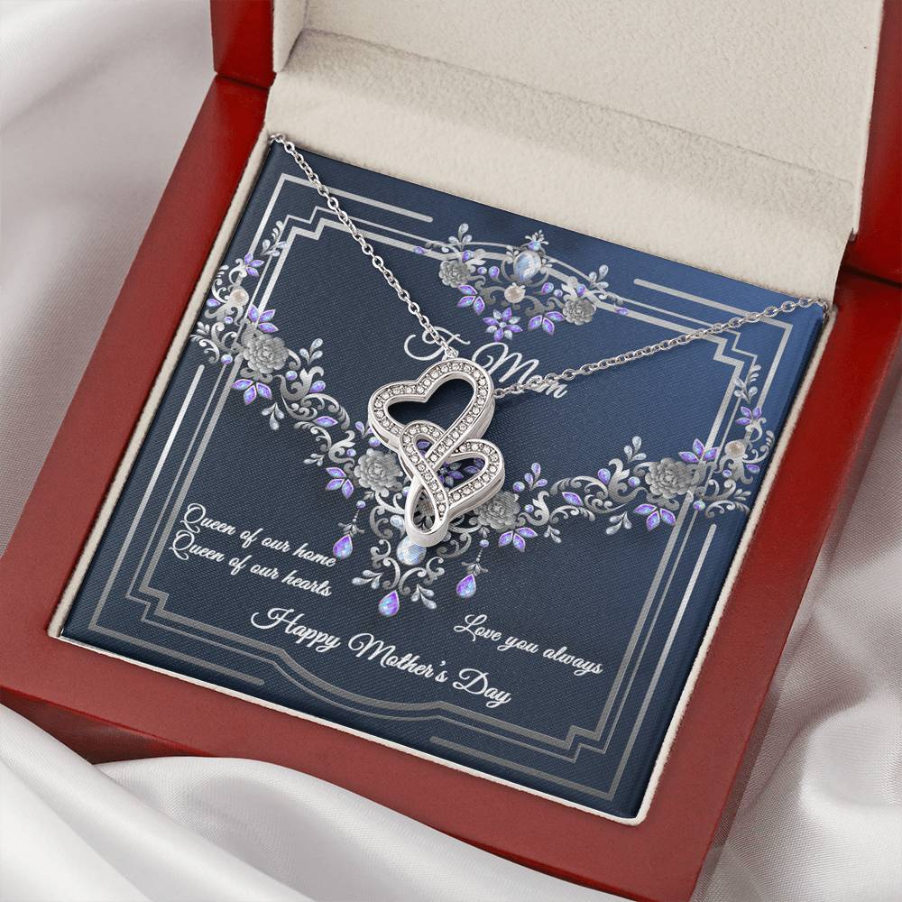 Double Hearts Necklace - Navy Crystal - Mom