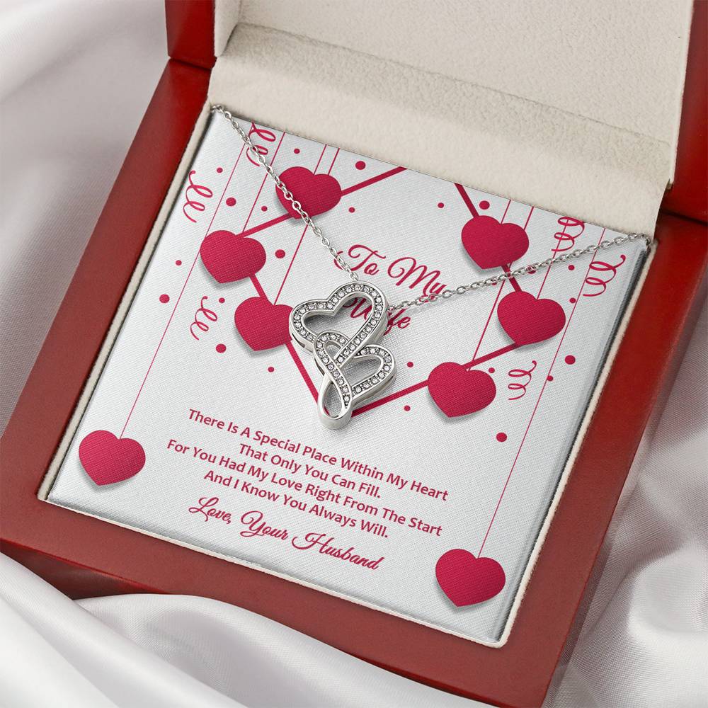 Double Hearts Necklace - Red Ribbons - Wife