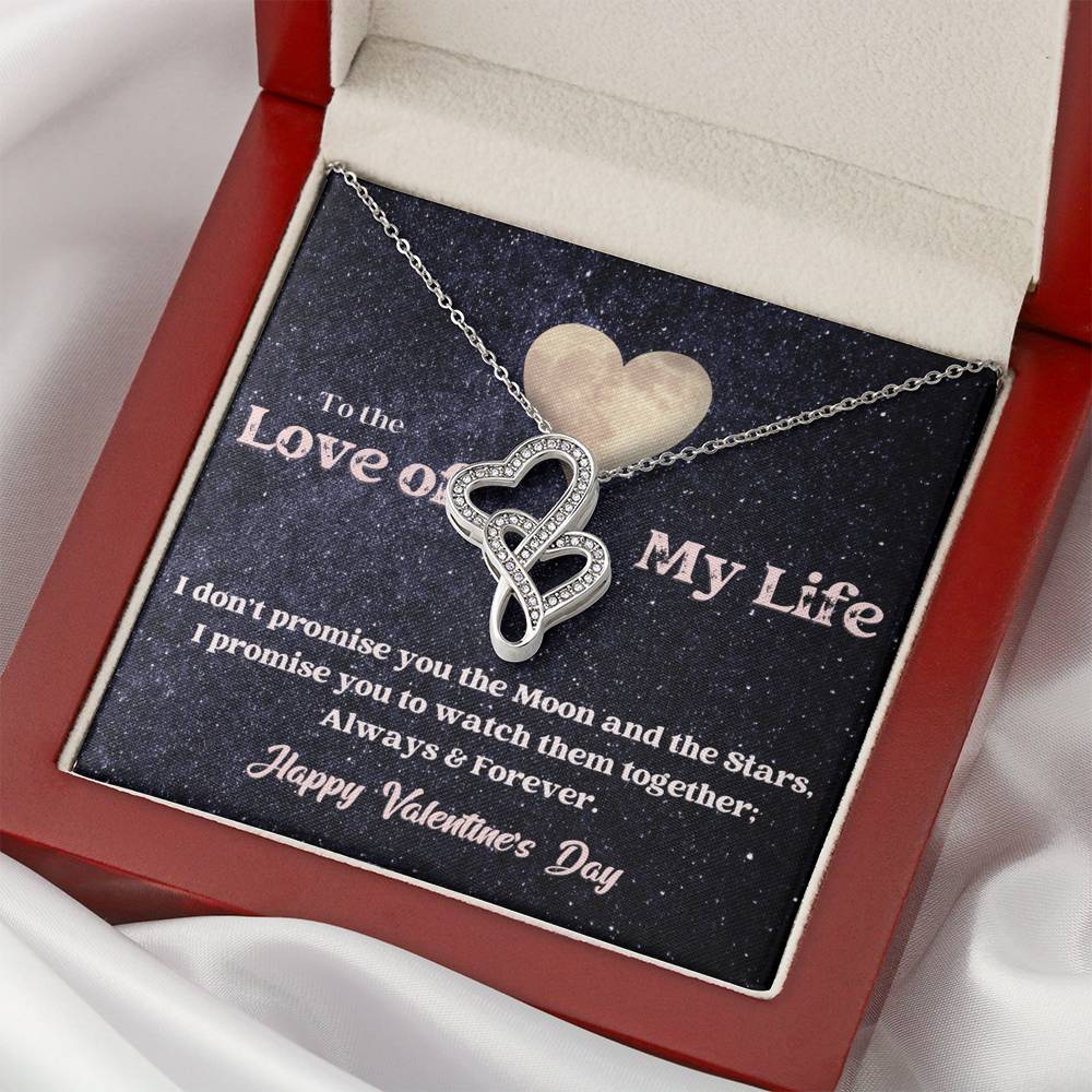 Double Hearts Necklace - Moon and Stars - Valentine