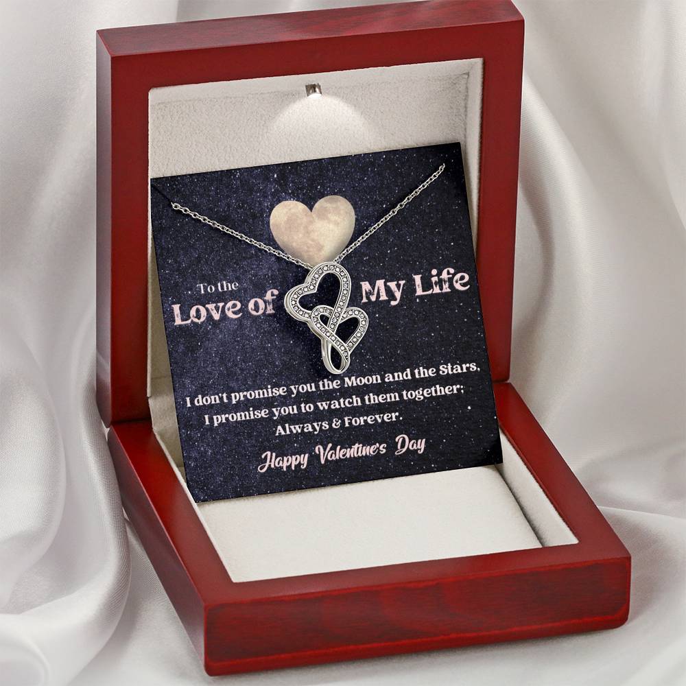 Double Hearts Necklace - Moon and Stars - Valentine