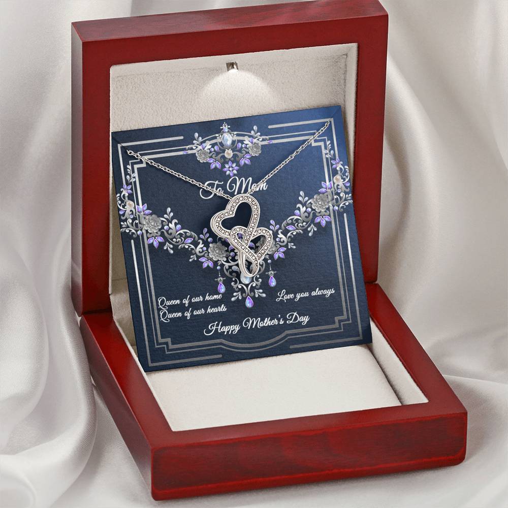 Double Hearts Necklace - Navy Crystal - Mom