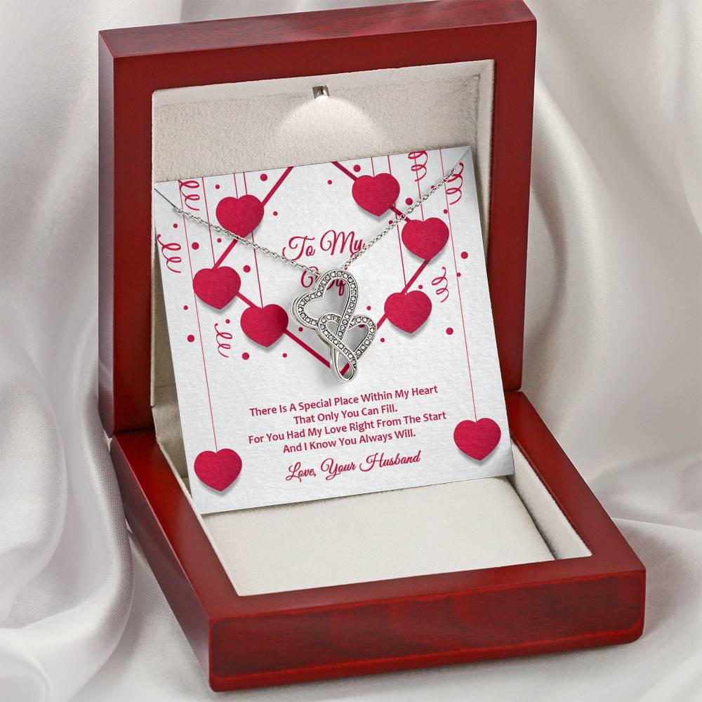 Double Hearts Necklace - Red Ribbons - Wife
