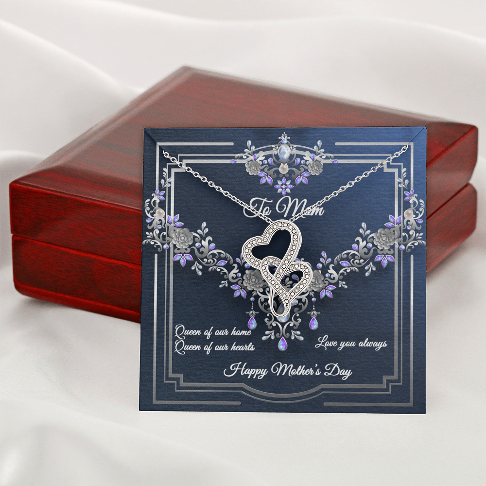 Double Hearts Necklace - Navy Crystal - Mom