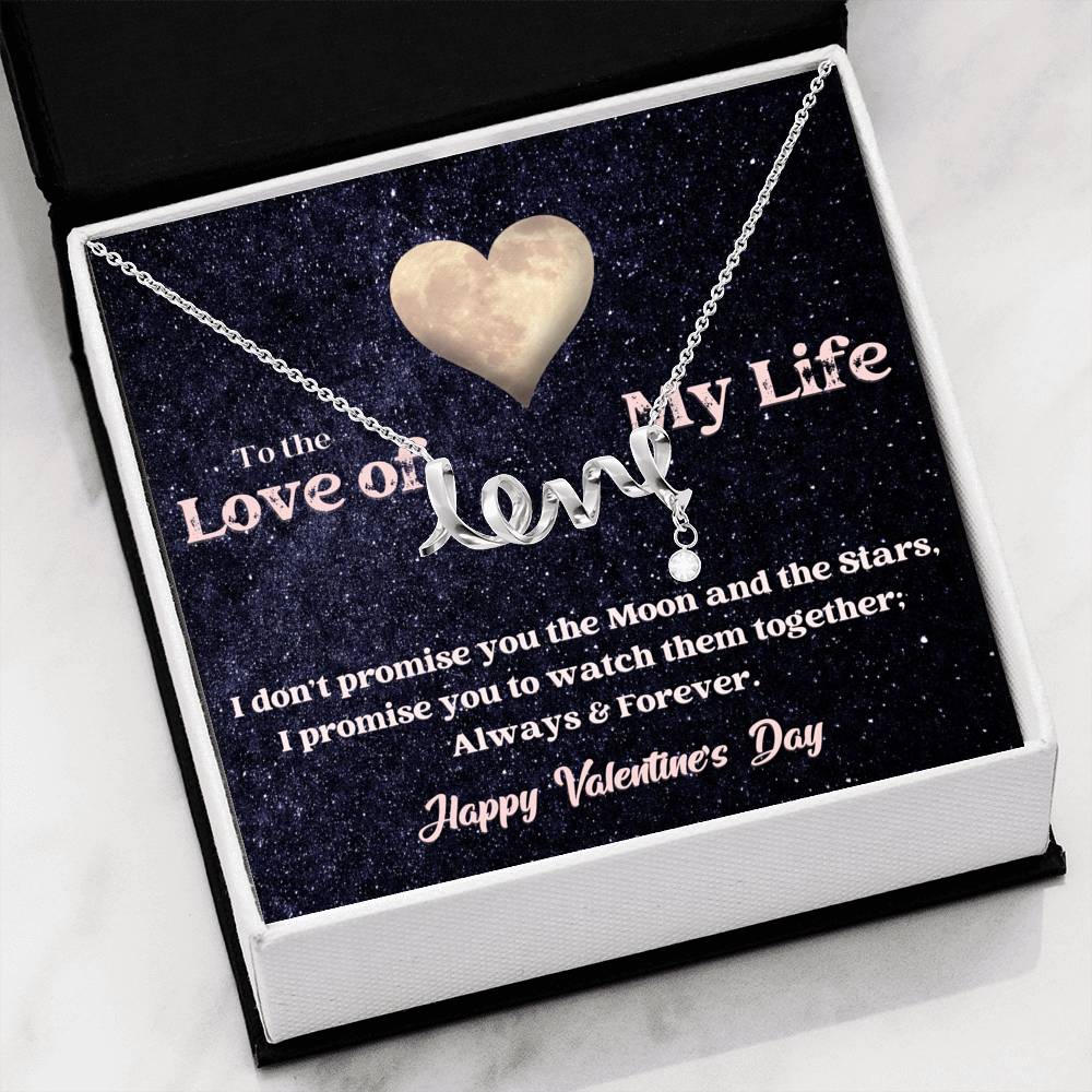 Scripted Love Necklace - Moon and Stars - Valentine