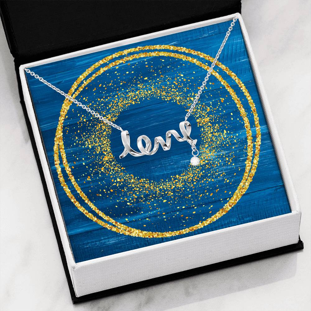 Scripted Love Necklace - Glitter Blue