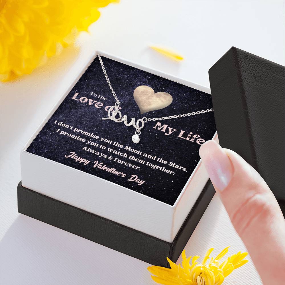 Scripted Love Necklace - Moon and Stars - Valentine