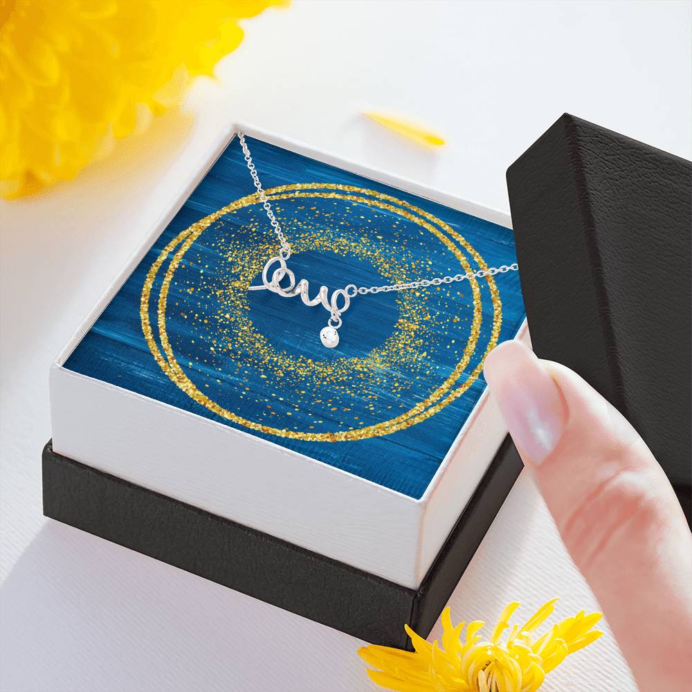 Scripted Love Necklace - Glitter Blue