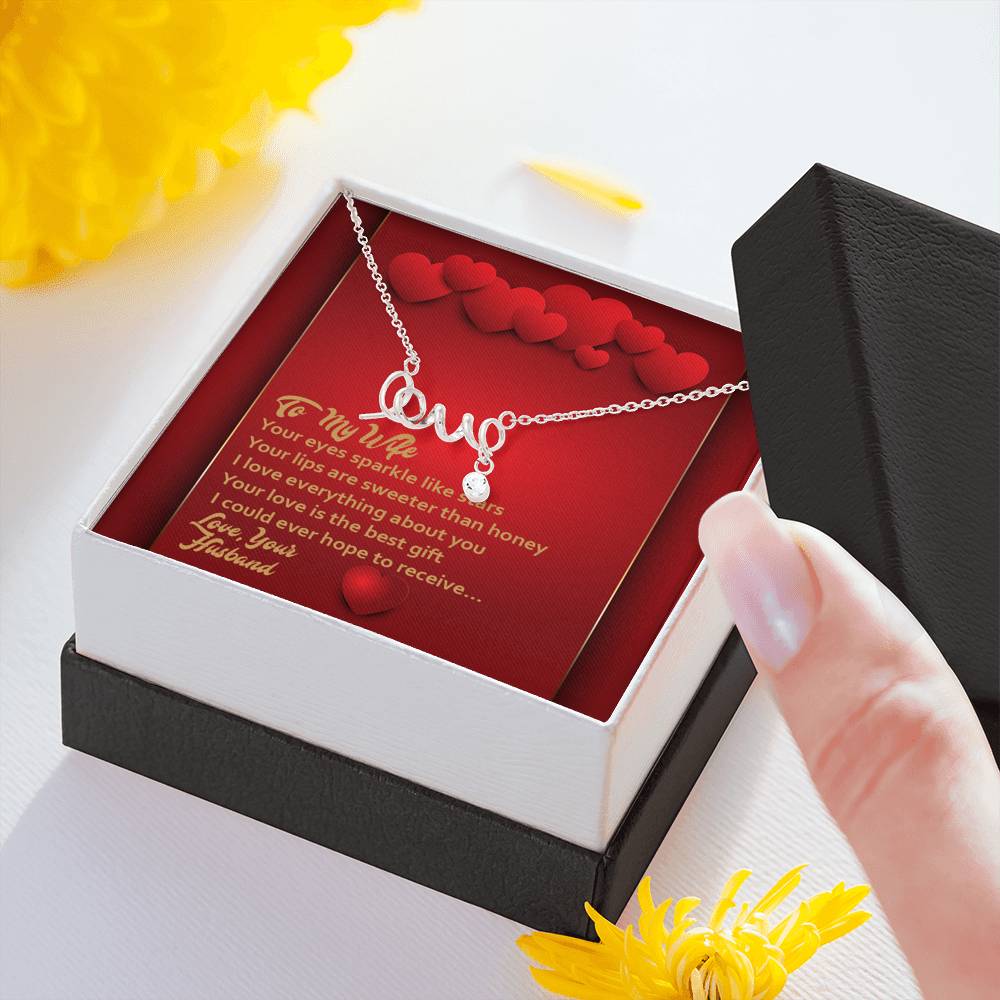 Scripted Love Necklace - Red Hearts - Wife